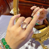 Big Pigeon Egg Chalcedony Ring, Adjustable Silver Jewelry