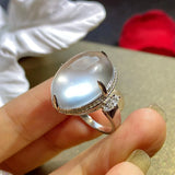 Big Pigeon Egg Chalcedony Ring, Adjustable Silver Jewelry