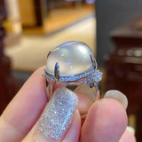 Big Pigeon Egg Chalcedony Ring, Adjustable Silver Jewelry