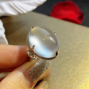 Big Pigeon Egg Chalcedony Ring, Adjustable Silver Jewelry