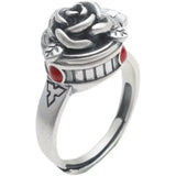 Adjustable Silver Retro Rose Box Ring