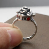 Adjustable Silver Retro Rose Box Ring