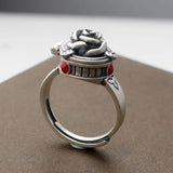 Adjustable Silver Retro Rose Box Ring