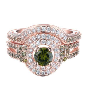 Green Zircon Wedding Party Rings Set Rose Bands Jewelry