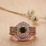 Green Zircon Wedding Party Rings Set Rose Bands Jewelry