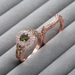 Green Zircon Wedding Party Rings Set Rose Bands Jewelry
