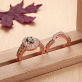 Green Zircon Wedding Party Rings Set Rose Bands Jewelry