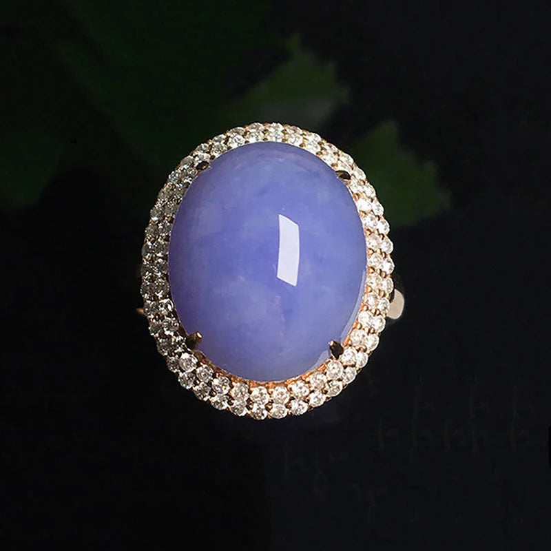 Silver Inlaid Diamond Chalcedony Violet Ladies Ring