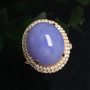 Silver Inlaid Diamond Chalcedony Violet Ladies Ring
