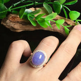 Silver Inlaid Diamond Chalcedony Violet Ladies Ring