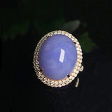 Silver Inlaid Diamond Chalcedony Violet Ladies Ring