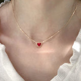 Ruby Heart Clavicle Chain Necklace