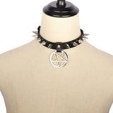 Punk Harajuku Ladies Necklace Rivets Star Pendant Leather Collar