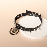 Punk Harajuku Ladies Necklace Rivets Star Pendant Leather Collar