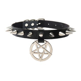 Punk Harajuku Ladies Necklace Rivets Star Pendant Leather Collar