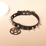 Punk Harajuku Ladies Necklace Rivets Star Pendant Leather Collar