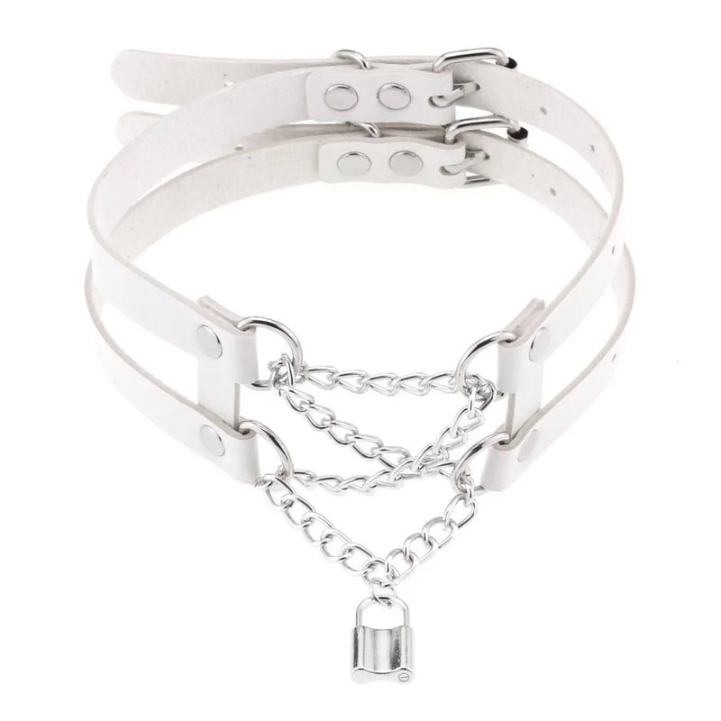 Harajuku Punk Double-Row Chain Lock Neck Necklace