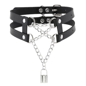 Harajuku Punk Double-Row Chain Lock Neck Necklace