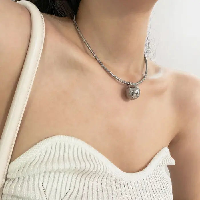 Vintage Silver Choker Necklace Metal Ball Pendant Collar for Women
