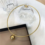 Vintage Silver Choker Necklace Metal Ball Pendant Collar for Women