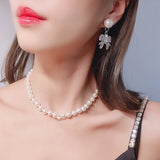 925 Silver Bow Earrings, Pearl Jewelry for Women