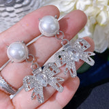 925 Silver Bow Earrings, Pearl Jewelry for Women