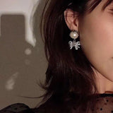 925 Silver Bow Earrings, Pearl Jewelry for Women