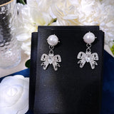 925 Silver Bow Earrings, Pearl Jewelry for Women