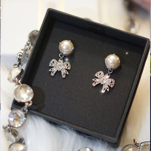 925 Silver Bow Earrings, Pearl Jewelry for Women
