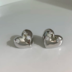 Heart Metal Diamond Earrings 18K Cold Wind Female