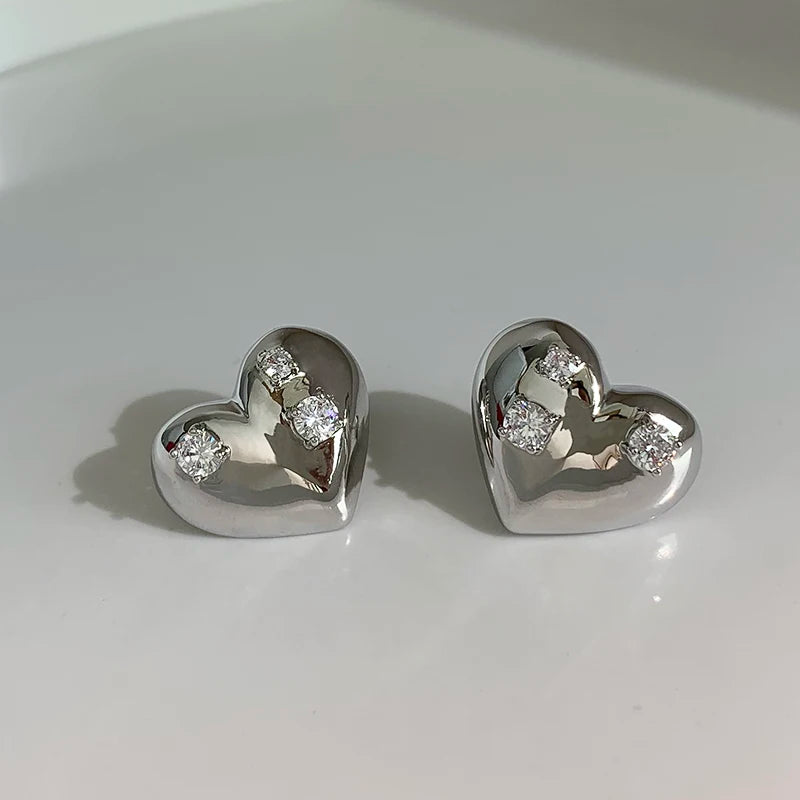 Heart Metal Diamond Earrings 18K Cold Wind Female