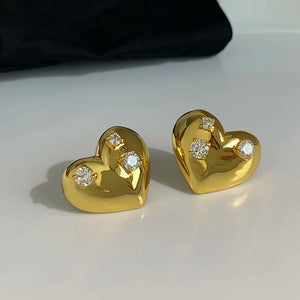 Heart Metal Diamond Earrings 18K Cold Wind Female