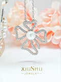 Beimu Pearl Bow Pendant Necklace with Carbon Diamond - Elegant and Versatile