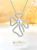 Beimu Pearl Bow Pendant Necklace with Carbon Diamond - Elegant and Versatile