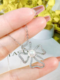 Beimu Pearl Bow Pendant Necklace with Carbon Diamond - Elegant and Versatile