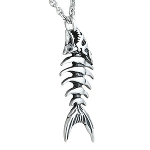 Gothic Fish Row Pendant Necklace Biker Punk Chain Jewelry