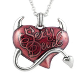 Retro Gothic Red Heart Demon Pendant Necklace Biker Punk Jewelry