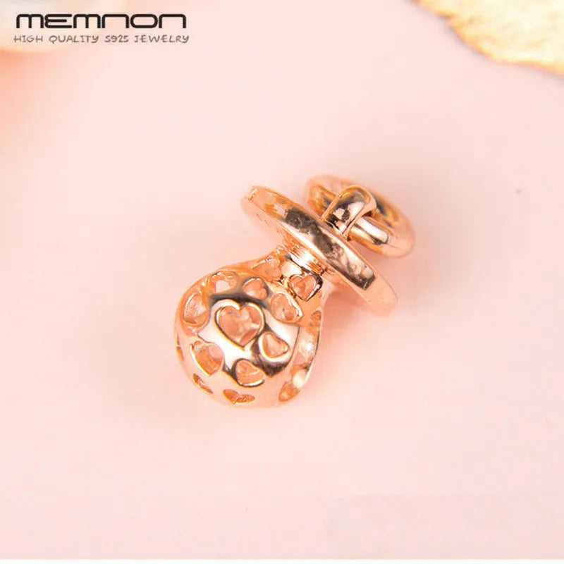 925 Sterling Silver Rose Dangle Hearts Pacifier Charms for Jewelry Making