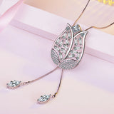 Rose Flower Wedding Long Necklace 925 Sterling Silver Chain for Women