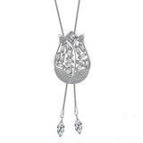 Rose Flower Wedding Long Necklace 925 Sterling Silver Chain for Women