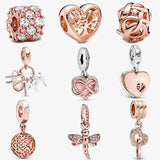 Rose Infinity Heart Dangle 925 Sterling Silver Beads Bracelet DIY