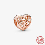 Rose Infinity Heart Dangle 925 Sterling Silver Beads Bracelet DIY