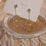 925 Silver Needle Zirconia Diamond Pearl Long Stud Earrings