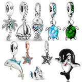 S925 Copper Sea Turtle Charm Beads for Bracelet DIY Jewelry Making