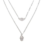 Lucky Hamsa Hand Evil Eye Double Layer Necklace 925 Silver