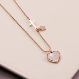 Peach Heart Necklace Cross Titanium Steel Collarbone Chain