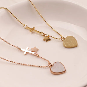 Peach Heart Necklace Cross Titanium Steel Collarbone Chain