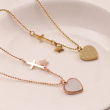 Peach Heart Necklace Cross Titanium Steel Collarbone Chain