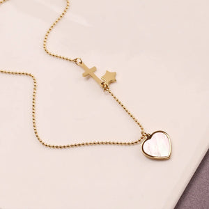 Peach Heart Necklace Cross Titanium Steel Collarbone Chain