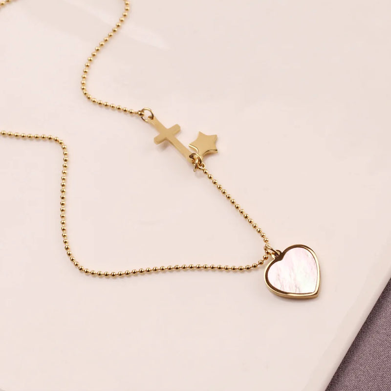 Peach Heart Necklace Cross Titanium Steel Collarbone Chain